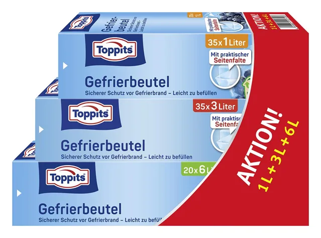 Toppits Gefrierbeutel 3er Pack (35X1L+35X3L+20X6L)
