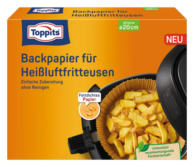Toppits Backpapier für Heißluftfritteusen 20cm x 20stk