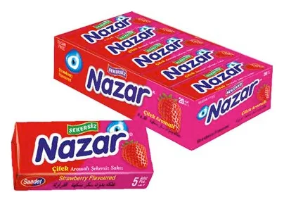 Nazar Erdbeer Kaugummi Zuckerfrei 5er 20pcs