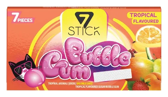 7 Stick Bubble Gum Tropical Flavoured 14,5g