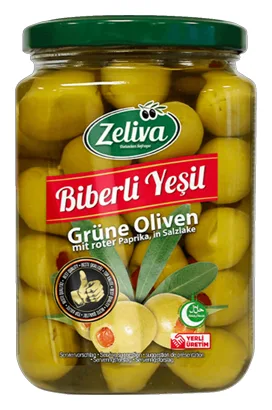 Zeliva Grüne Oliven mit roter Paprika, in Salzlake 400g